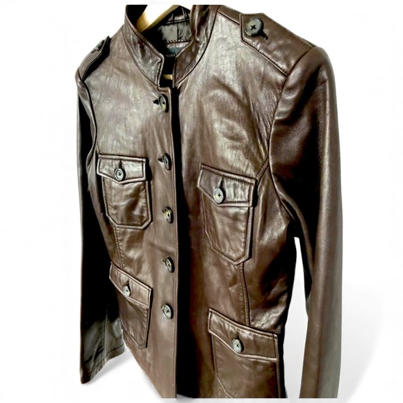 Mint! Vintage Authentic Leather Jacket Banana Republic Fitted Dark Brown Sz 2 - Picture 2 of 13